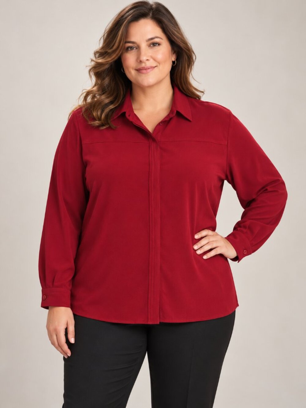 Sag Harbor 1X Red Quiet Luxury Minimalist Chic Career Wear Soft Buttoned Shacket
